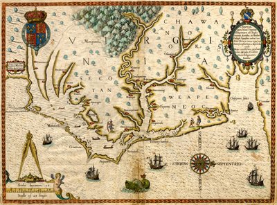 En del av Amerika, nå Virginia... (Kart over Virginia) av Theodor de Bry