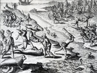 Ekspedisjonen til Thomas Cavendish fra «Americae» av Theodor de Bry, ca. 1593 (gravering) av Theodor de Bry