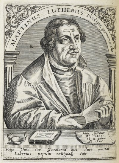 Martin Luther. (1483-1546). Tysk religiøs reformator og grunnlegger av reformasjonen. Portrett. av Theodor de Bry