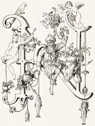 N - El sabio Natham - Alfabet av T. de Bry (nytt kunstnerisk alfabet) av Theodor de Bry