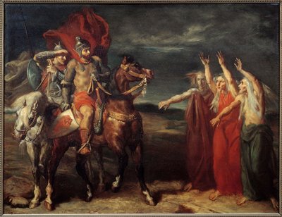 Macbeth and the Three Witches Illustrasjon av scene 3 i akt I av William Shakespeares skuespill "" MacBeth". Maleri av Theodore Chasseriau (1819-1856) 1855 Søn. 0,72x0,9 m Paris, musee d