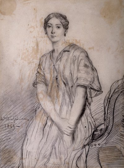 Portrett av Alice Ozy (Julie, Justine Pilloy), skuespillerinne (1820-1893) av Théodore Chassériau