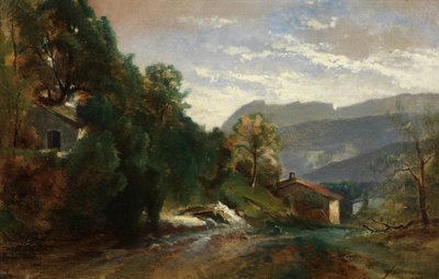 Fjelllandskap ved Voreppe, Dauphiné (olje på lerret) av Théodore Fourmois