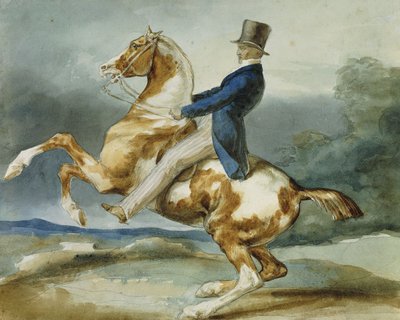 En rytter og hans oppveksthest; Un Cavalier Cabrant Son Cheval, av Theodore Gericault
