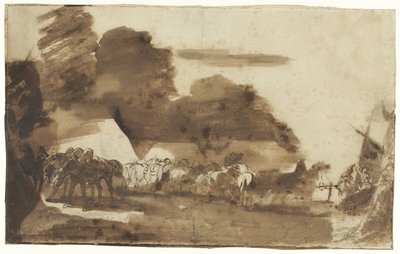Bivuakk med hester og soldater av Theodore Gericault