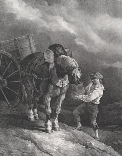 Gutt mater en kjerrehest fra en nesepose, 1822. av Theodore Gericault