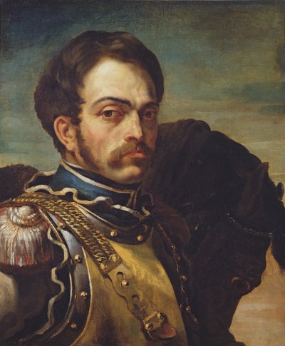 Karabineroffiser med sin hest, ca. 1814 av Theodore Gericault