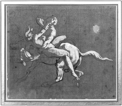 Centaur kidnapper en nymfe (penn og blekk og gouache på oljet papir) av Theodore Gericault