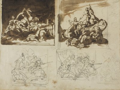 Fem skisser for et kavalerikamp, 1813-14 av Theodore Gericault