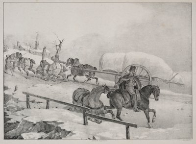 Fire forskjellige emner: Vogn som klatrer en bakke. av Theodore Gericault
