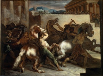 Gratis hesteveddeløp i Roma - olje på lerret av Theodore Gericault