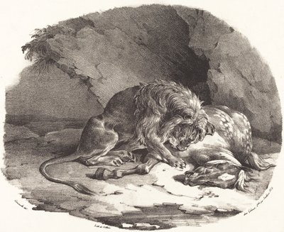 Hest fortært av en løve (Cheval devore par un lion) av Theodore Gericault