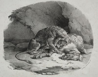 Hest fortært av en løve av Theodore Gericault