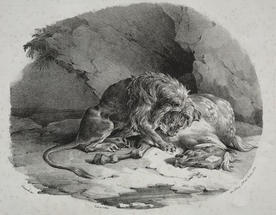 Hest fortært av en løve av Theodore Gericault