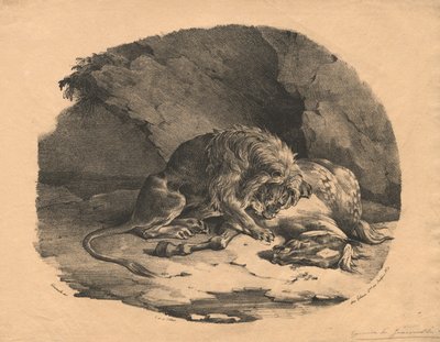 Hest fortært av en løve, 1823. av Theodore Gericault