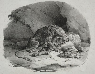 Hest fortært av en løve, 1823. av Theodore Gericault