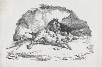 Løve fortærer en hest, 1818. av Theodore Gericault