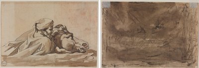 Man Clutching a Horse in Water, etter Poussins "Deluge" (recto); Komposisjonsstudie? (muligens for "Poussin