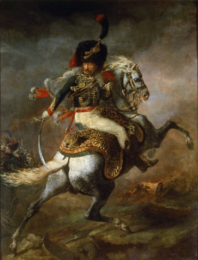 Officer of Hunters on Horseback of the Imperial Guard Charge - olje på lerret av Theodore Gericault