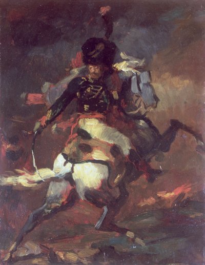 Offiser for Chasseurs lader på hesteryggen av Theodore Gericault