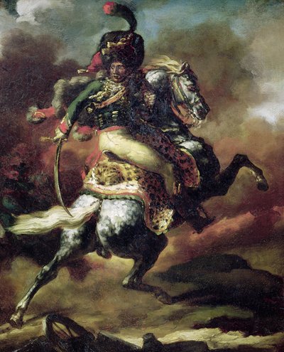 Offiser for husarene som lader til hest av Theodore Gericault