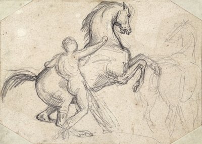 Oppdrettshingst holdt av en naken mann av Theodore Gericault