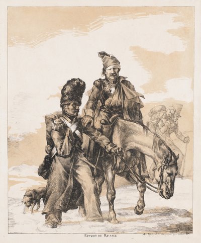 Hjemkomst fra Russland, ca. 1818 (litografi på fillerpapir) av Theodore Gericault