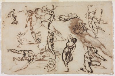 Ark med skisser (verso) av Theodore Gericault