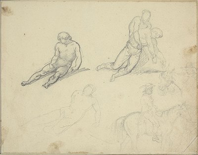 Skisser: Liggende naken, mann som støtter kroppen til av Theodore Gericault