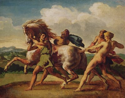 Slaver som stopper en hest, studerer for "The Race of the Barbarian Horses", 1817 av Theodore Gericault