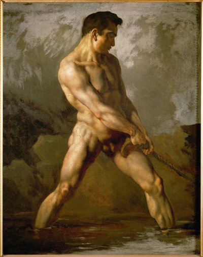 Studie av en mannlig naken … (olje på lerret) av Theodore Gericault