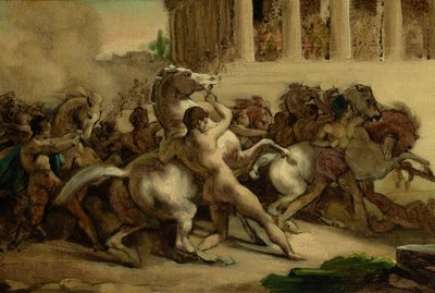 The Race of the Riderless Horses, 1817 (olje og penn og blekk på papir lagt på lerret) av Theodore Gericault