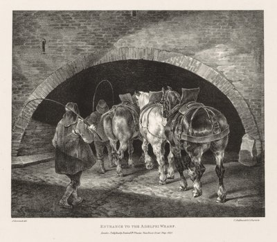 Ulike emner tegnet fra livet og på stein: Inngang til Adelphi Wharf, 1821. av Theodore Gericault