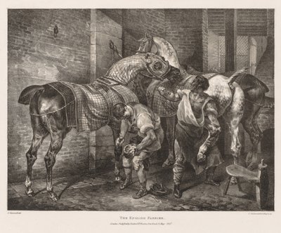 Ulike emner tegnet fra livet og på stein: The English Farrier av Theodore Gericault
