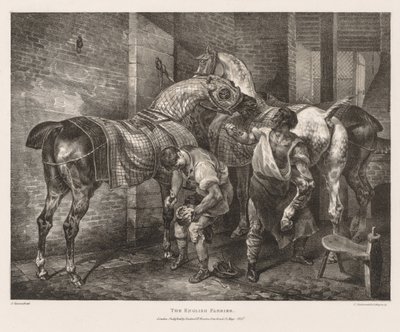 Ulike emner tegnet fra livet og på stein: The English Farrier, 1821. av Theodore Gericault