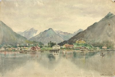 Sitka fra øyene, viser russisk slott, 1888. av Theodore J. Richardson