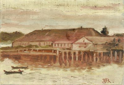 Handelsstasjon og kaibygninger, Sitka, kveld av Theodore J. Richardson