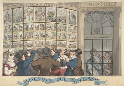 Honi. Så jeg. Qui. Mal. Y. Pense: The Caricature Shop of G. Humphrey, 27 St. James..., 12. august 1821. av Theodore Lane