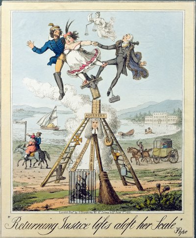 Returning Justice Lifts Aloft Her Scale, utgitt av G. Humphrey, London, 1821 (gravering på papir) av Theodore Lane