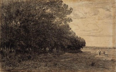 En liten gruppe høye trær ved Macherin-skogen av Theodore Rousseau