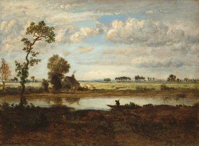 Landskap med båtmann, ca. 1860 (olje på tre) av Theodore Rousseau