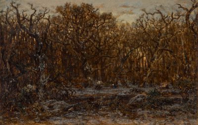 Skog ved solnedgang om vinteren av Theodore Rousseau