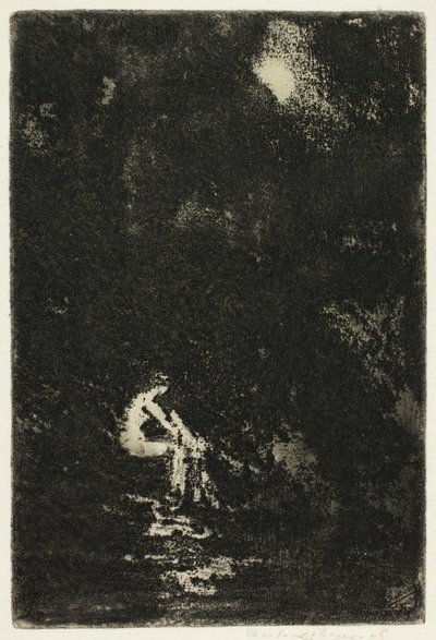 En nymfe som bader, måneskinn av Theodore Roussel