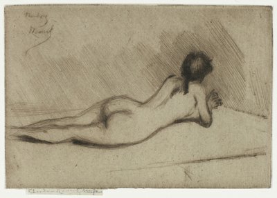 Studie fra Nakenen til en jente som ligger ned av Theodore Roussel