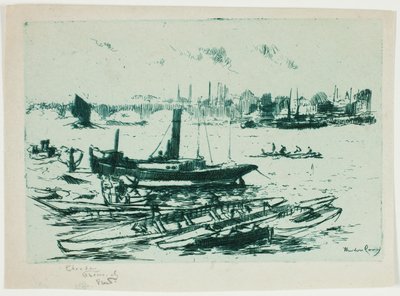 Steam Launch, Chelsea Embankment av Theodore Roussel