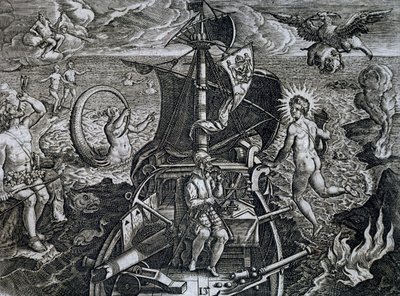 Allegori over reiser til Ferdinand Magellan (1480-1521), gravering av Theodor de Bry (1528-1598) av Theodore de Bry