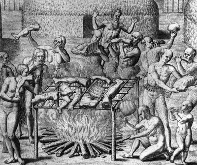 Anthropophage Meals: Cannibales in Brazil - i "The Wonderful Tale of America" av Théodore de Bry av Theodore de Bry