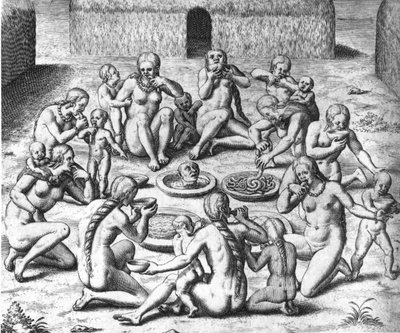Anthropophage Meals: Cannibals of South America - i "" Admirante Narratio Americae"", av Théodore de Bry av Theodore de Bry