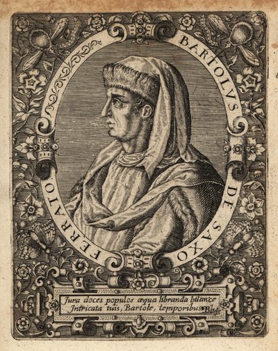 Bartolome de Saxoferrato, italiensk jusprofessor. av Theodore de Bry