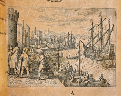 Karaveller på vei til den nye verden, Spania, gravering av Theodor de Bry (1528-1598) av Theodore de Bry